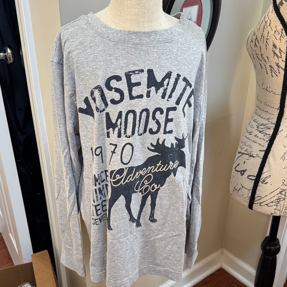 🫎 Gymboree Gray Yosemite Moose Long Sleeve Tee 100% Cotton Outdoor Campcore